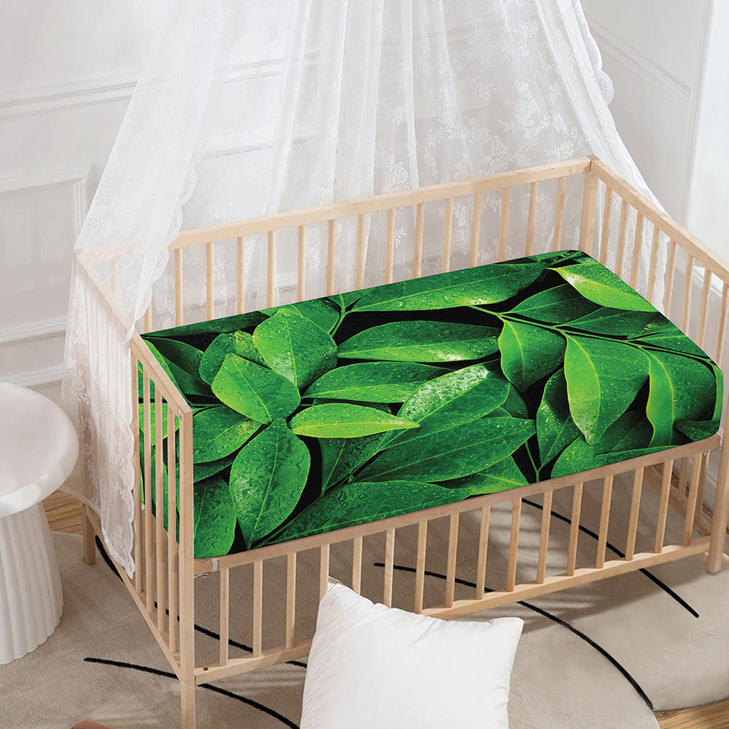 Fresh Green Leaf Print Baby Crib Sheet