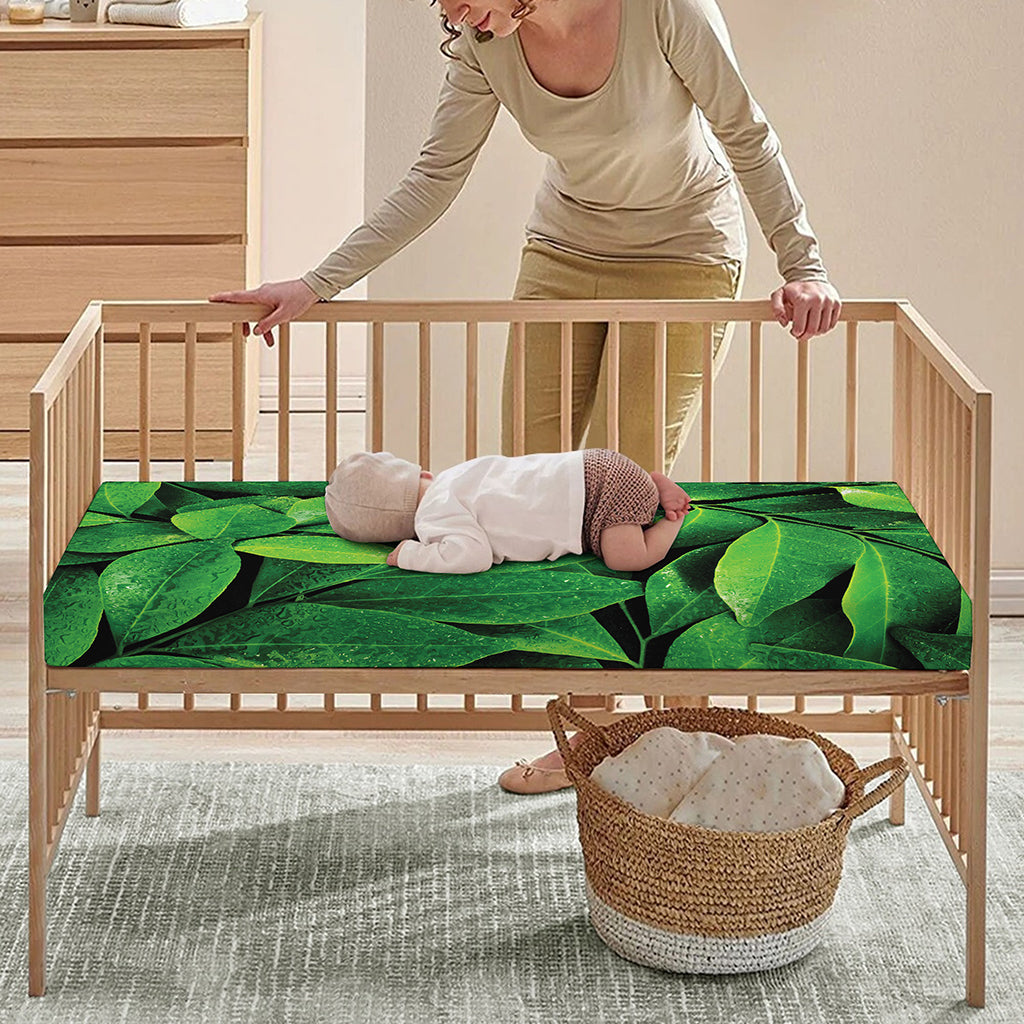 Fresh Green Leaf Print Baby Crib Sheet
