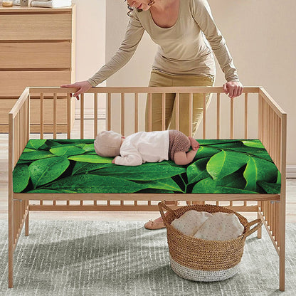 Fresh Green Leaf Print Baby Crib Sheet