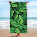 Fresh Green Leaf Print Beach Towel