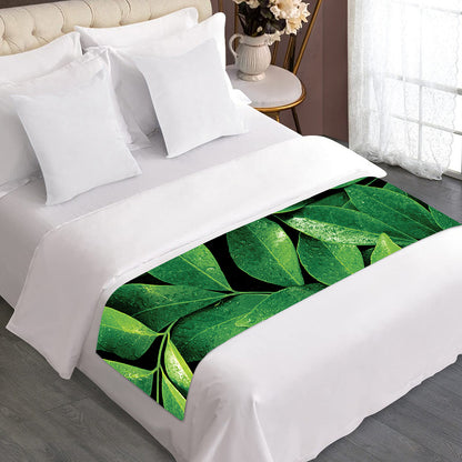 Fresh Green Leaf Print Bed Runner