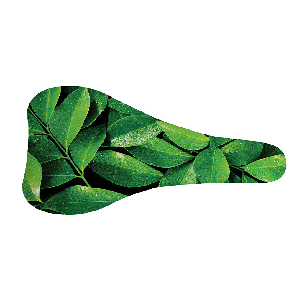 Fresh Green Leaf Print Bicycle Seat Cover