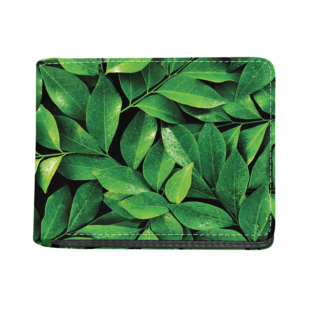 Fresh Green Leaf Print Bifold Wallet