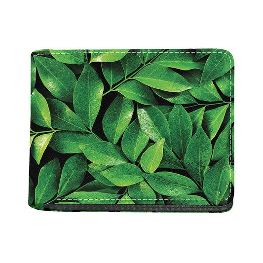Fresh Green Leaf Print Bifold Wallet