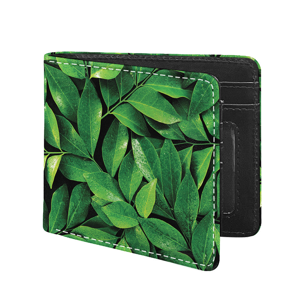 Fresh Green Leaf Print Bifold Wallet