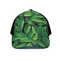 Fresh Green Leaf Print Black Mesh Trucker Hat