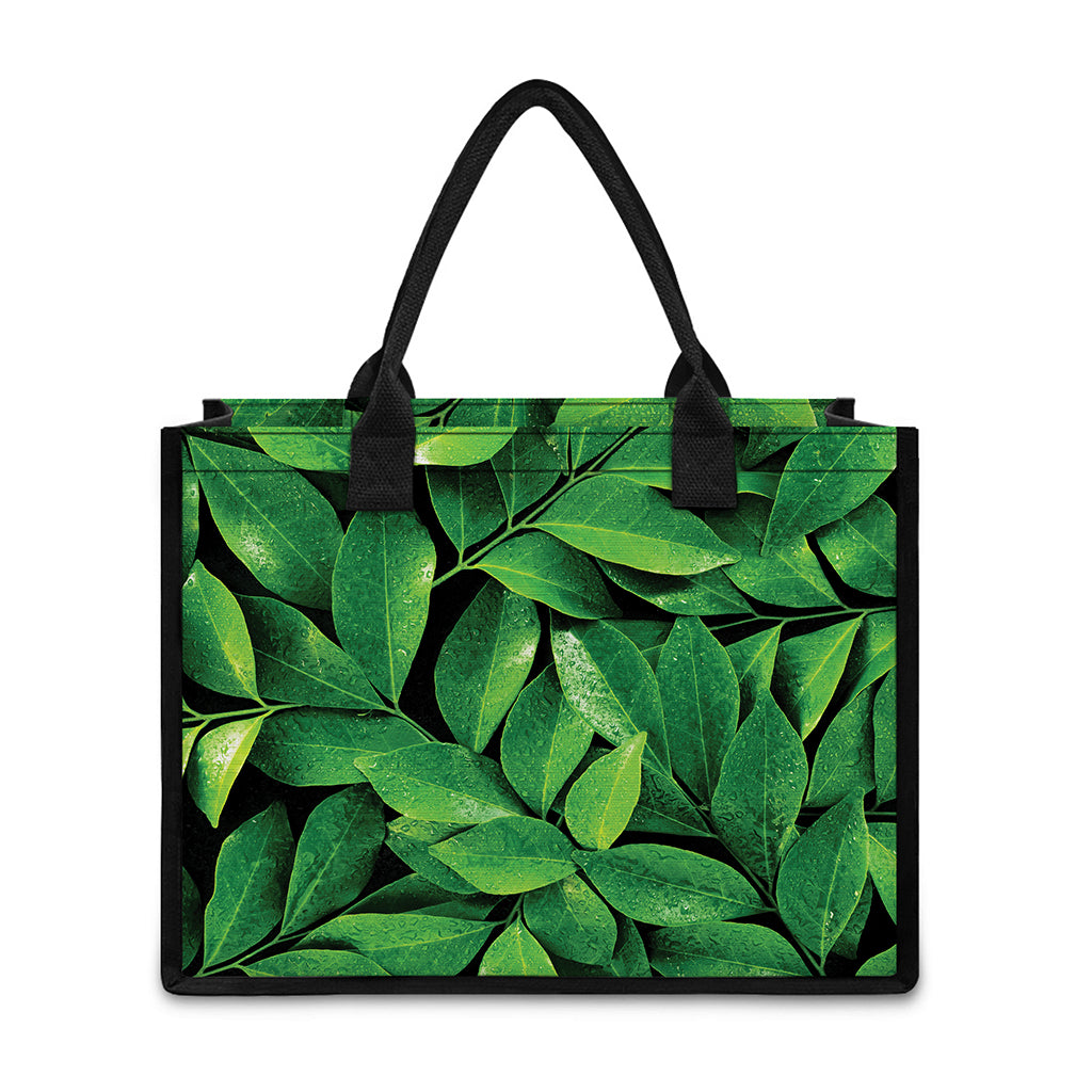 Fresh Green Leaf Print Canvas Tote Bag
