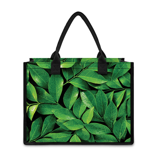 Fresh Green Leaf Print Canvas Tote Bag