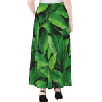 Fresh Green Leaf Print Chiffon Maxi Skirt