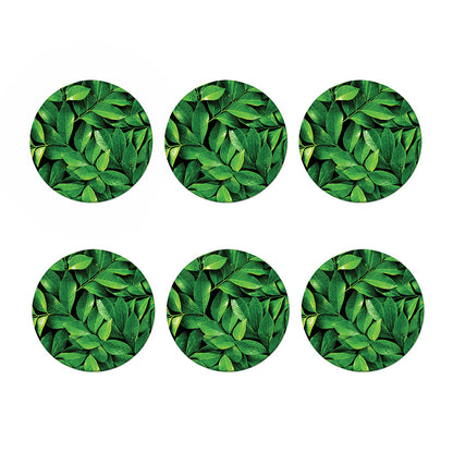 Fresh Green Leaf Print Coaster Set