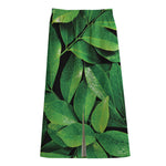 Fresh Green Leaf Print Cotton Front Slit Maxi Skirt