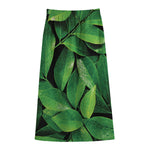 Fresh Green Leaf Print Cotton Front Slit Maxi Skirt