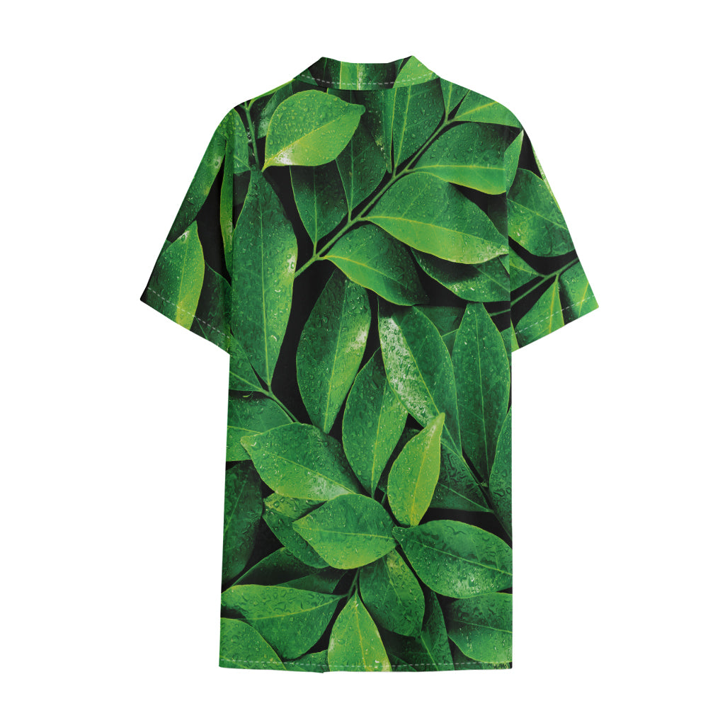Fresh Green Leaf Print Cotton Hawaiian Shirt