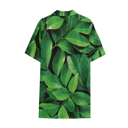 Fresh Green Leaf Print Cotton Hawaiian Shirt