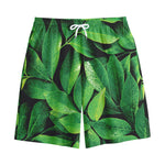 Fresh Green Leaf Print Cotton Shorts