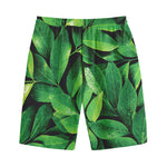 Fresh Green Leaf Print Cotton Shorts