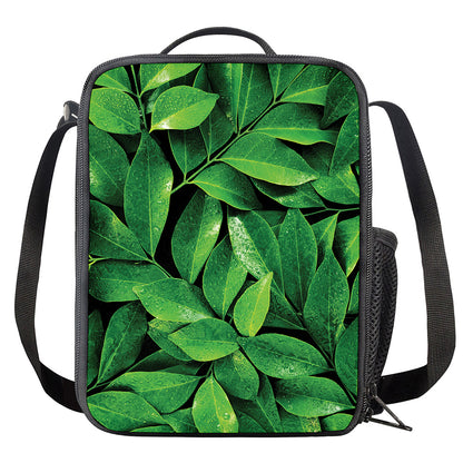 Fresh Green Leaf Print Crossbody Lunch Bag