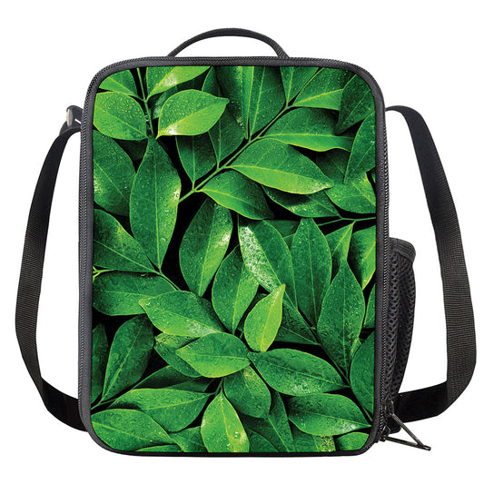 Fresh Green Leaf Print Crossbody Lunch Bag
