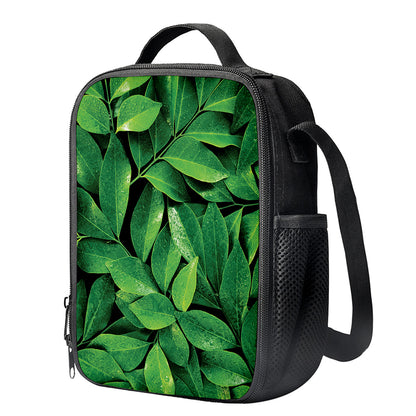 Fresh Green Leaf Print Crossbody Lunch Bag