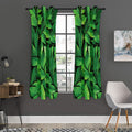 Fresh Green Leaf Print Grommet Curtain Panels