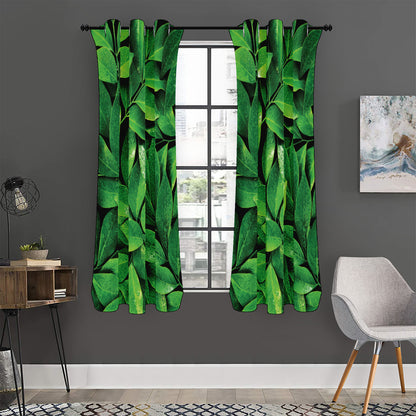 Fresh Green Leaf Print Curtain