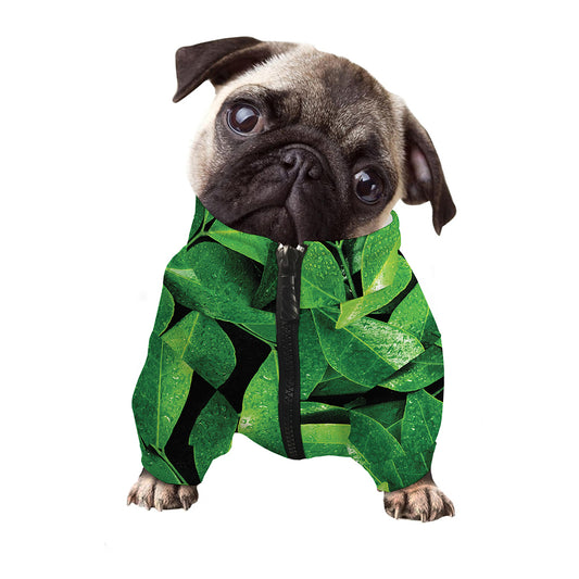 Fresh Green Leaf Print Dog Zip Up Jacket