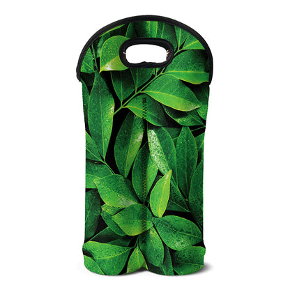 Fresh Green Leaf Print Double Neoprene Wine Tote