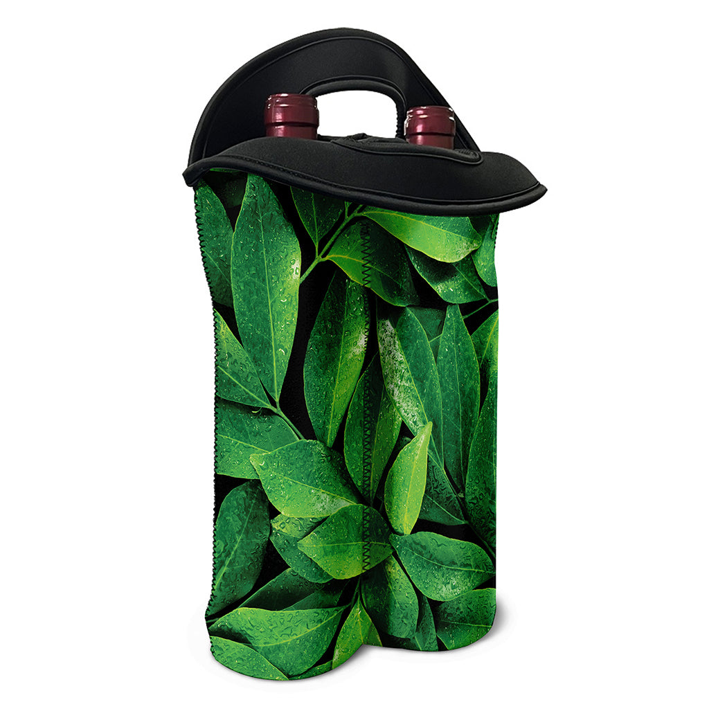 Fresh Green Leaf Print Double Neoprene Wine Tote