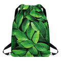 Fresh Green Leaf Print Drawstring Backpack