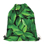 Fresh Green Leaf Print Drawstring Bag