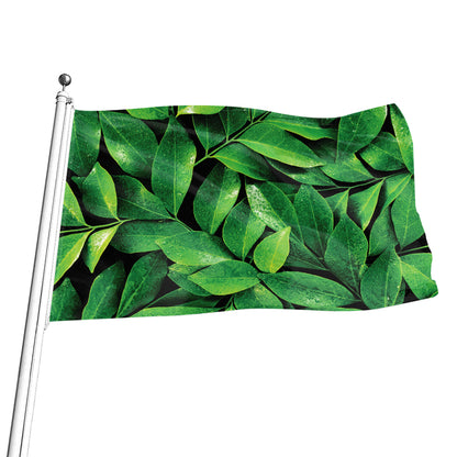 Fresh Green Leaf Print Flag