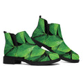 Fresh Green Leaf Print Flat Ankle Boots