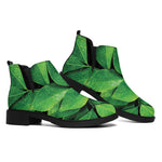Fresh Green Leaf Print Flat Ankle Boots