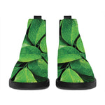 Fresh Green Leaf Print Flat Ankle Boots