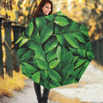 Fresh Green Leaf Print Foldable Umbrella