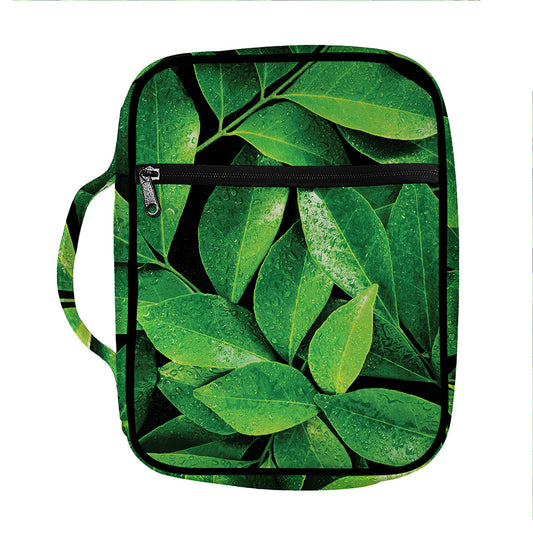 Fresh Green Leaf Print Front Pocket Bible Bag