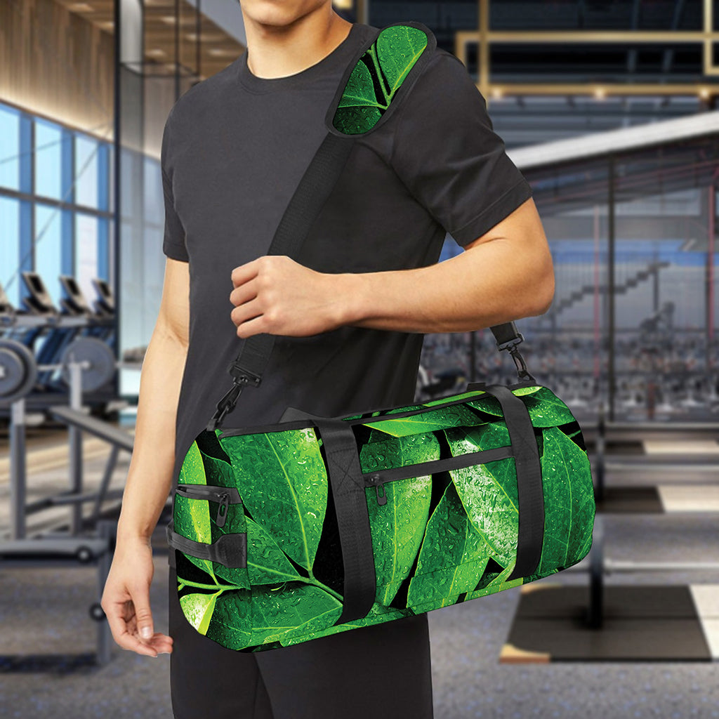 Fresh Green Leaf Print Gym Bag