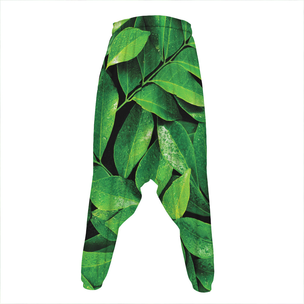 Fresh Green Leaf Print Hammer Pants