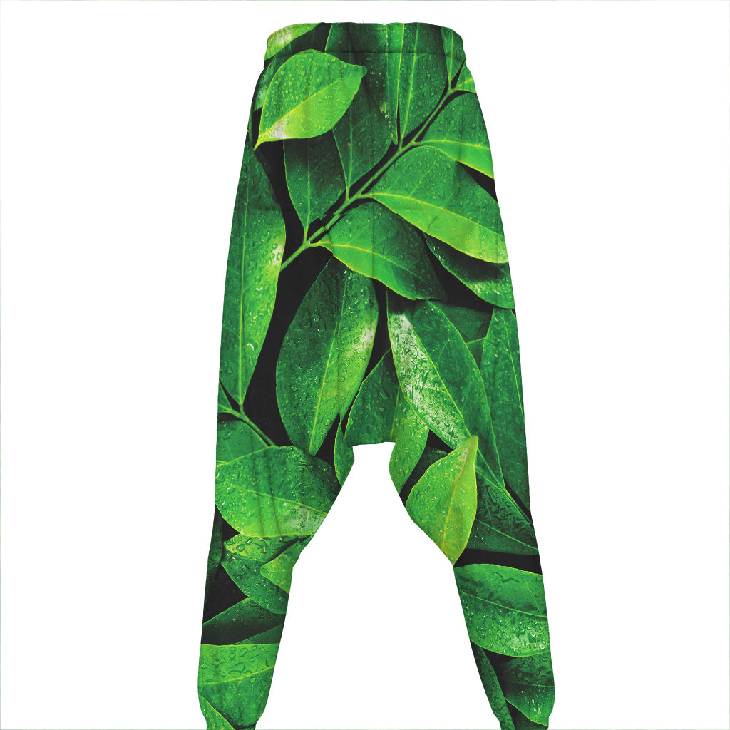 Fresh Green Leaf Print Hammer Pants