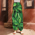 Fresh Green Leaf Print Harem Pants