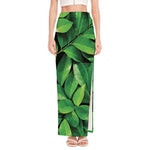 Fresh Green Leaf Print High Slit Maxi Skirt