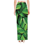 Fresh Green Leaf Print High Slit Maxi Skirt