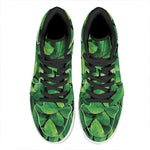 Fresh Green Leaf Print High Top Leather Sneakers