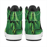 Fresh Green Leaf Print High Top Leather Sneakers