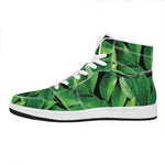 Fresh Green Leaf Print High Top Leather Sneakers