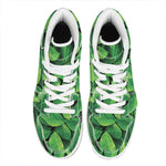 Fresh Green Leaf Print High Top Leather Sneakers