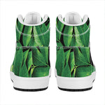 Fresh Green Leaf Print High Top Leather Sneakers