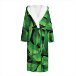 Fresh Green Leaf Print Hooded Bathrobe