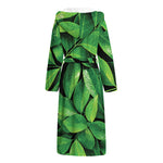 Fresh Green Leaf Print Hooded Bathrobe