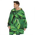 Fresh Green Leaf Print Hoodie Blanket